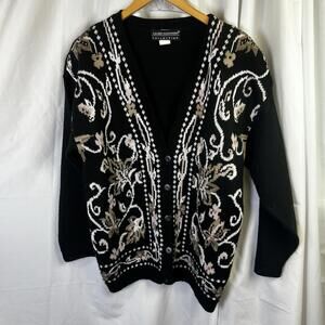 Lauren Alexandra Sweater Womens Cardigan Black With White Accents Sorbet Med Vtg